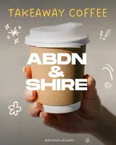 A clean, minimalist graphic featuring a hand holding a plain takeaway coffee cup, used as a cover image for a listicle highlighting local coffee spots in Aberdeen and the Shire.