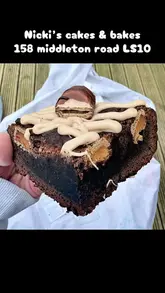 A vlog-style tour of a small, independent cake shop located in a garden shed in Leeds, showcasing their selection of brownies, cheesecakes, and other baked goods, followed by a brief taste test.