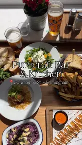 A montage of various dishes from the new menu at Purecraft Bar & Kitchen, including a steak sandwich, mozzarella stick, burrata salad, scotch egg, and onion rings, set to music.