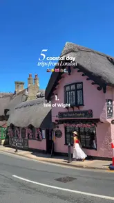 A travel listicle video featuring five coastal day trip destinations near London, including the Isle of Wight, Margate, Hastings, Botany Bay, and Mersea Island. The video uses a mix of handheld vlog-style footage and scenic shots to showcase the atmosphere and key features of each location.