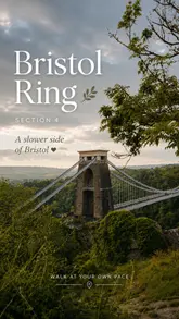 A montage-style video documenting a walk along a section of the Bristol Ring, featuring scenic nature shots, a dog, and a stop at a local cafe.