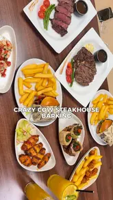 A straightforward promotional video for Crazy Cow Steakhouse in Barking, featuring a tour of the interior and a montage of the menu items, including steaks, burgers, wings, and desserts.