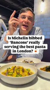 Here are a few options for your SEO alt text, depending on what is most prominent in the image:

**Option 1 (Focus on the dishes):**
"A spread of gourmet pasta dishes including carbonara raviolo and beef caramelle at Bancone restaurant, City of London."

**Option 2 (Focus on the brand/experience):**
"Gourmet Italian pasta dishes served at Bancone restaurant in the City of London, including nduja and fried artichoke."

**Option 3 (Concise and descriptive):**
"Delicious variety of handmade pasta dishes and small plates served at Bancone, City of London."

**SEO Tip:** I recommend **Option 1** as it includes the restaurant name, location, and specific dish names, which helps search engines categorize your image content effectively.