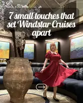 Here are a few options for your SEO alt text, depending on what is actually shown in your specific image:

**Option 1 (Focus on luxury amenities):**
"Luxury cruise cabin on Windstar Cruises featuring neatly organized cables and evening turn-down gifts."

**Option 2 (Focus on the dining experience):**
"Gourmet steakhouse dinner at Candles restaurant onboard a Windstar luxury cruise ship."

**Option 3 (Focus on the cruise ship deck/experience):**
"Sun loungers on the deck of a Windstar Cruises ship with complimentary SPF and cold drinks provided."

**Option 4 (General/Broad):**
"Traveler enjoying the small luxury details and personal service onboard a Windstar Cruises yacht."

**SEO Tip:** If your photo shows a specific item from your list (like the cables or the food), choose the option that best describes the visual content to help search engines understand the image.