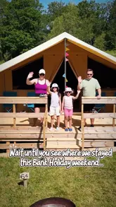 A family-focused video showcasing a glamping experience in a safari tent, highlighting the accommodation, woodland setting, and on-site food facilities.