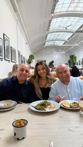 The video features a creator taking her father and grandfather to Medicine Bakery for a Father's Day brunch. It includes shots of the bright, plant-filled interior, various brunch dishes like Turkish eggs and avocado toast, and a selection of pastries and cookies from the bakery counter.