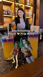 A fast-paced, energetic reel showcasing a drag-themed bottomless brunch event at a venue featuring virtual clay target shooting. The video highlights the host, the activities, the drinks, and the overall party atmosphere.