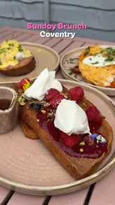 A short, visually focused reel showcasing brunch dishes and drinks at Kitchen 126 in Coventry, featuring French toast, eggs benedict, and matcha lattes.
