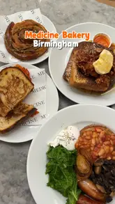 A short montage featuring various brunch dishes including French toast, a grilled cheese sandwich, and a breakfast plate, followed by a brief look at the bakery's display counter.