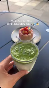 A short video featuring a dirty matcha latte and a strawberry cheesecake at Onsu Bakery in London. The video consists of two simple, static shots focusing on the food and drink items.