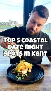 A listicle-style video showcasing five different coastal restaurants in Kent, featuring close-up shots of various dishes from each venue to highlight their culinary offerings.