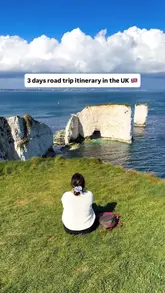 A 3-day travel itinerary guide for a trip to Dorset, UK, featuring scenic locations like Lulworth Cove, Durdle Door, Corfe Castle, and Old Harry Rocks, along with a stay at Hotel Collingwood in Bournemouth.