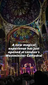 A montage of clips showcasing the 'Luminiscence' immersive projection concert at Westminster Cathedral, featuring light displays projected onto the cathedral's architecture.