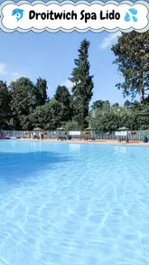 A short, upbeat montage showcasing the Droitwich Spa Lido, featuring shots of the saltwater swimming pool, the splash play area, and visitors enjoying the water on a sunny day.