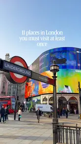 A fast-paced listicle video showcasing 11 diverse locations across London, ranging from markets and bookstores to museums and rooftop views.