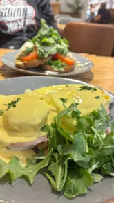 A short video showcasing the menu and food items at Esquires Coffee in Gateshead, featuring an affogato, eggs benedict, and avocado toast.