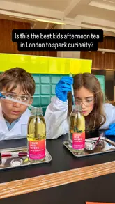 This reel features children participating in a science-themed afternoon tea experience at the Science Museum's Gallery Café. The video highlights the interactive elements, such as creating fizzy lemonade and decorating cupcakes, alongside the traditional afternoon tea spread.