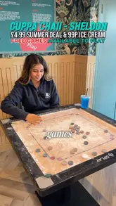 A promotional video for Cuppa Chaii in Sheldon, highlighting a summer deal featuring paninis, coolers, and ice cream sundaes, alongside free board games.