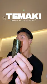 A fast-paced, first-person vlog showcasing a visit to a sushi hand roll bar in Mayfair, London. The video highlights the chef preparing fresh hand rolls directly in front of the customer, features the £42 set menu, and includes the creator's reactions to various dishes like akami tuna, gyoza, and unagi.