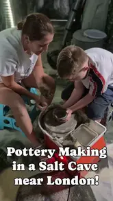 A short video showcasing a pottery-making workshop held inside a salt cave in Borehamwood, highlighting it as a unique family-friendly activity.