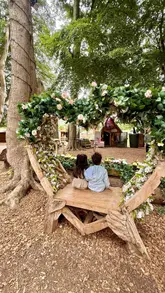 A montage of a family day out at Mother Shipton's Cave, showcasing the themed 'Summer in Oz' trail, the adventure playground, the museum, and the on-site coffee and ice cream facilities.