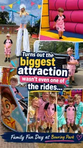 A fast-paced, energetic reel documenting a family fun day at Bowring Park. The video features a young boy enjoying various activities including fairground rides, face painting, and football, while also exploring a display of BYD electric vehicles. The edit is dynamic, using quick cuts to maintain interest throughout the event recap.