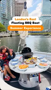 A family-focused vlog showcasing a self-drive BBQ boat experience in Canary Wharf, London. The video highlights the ability to grill food while navigating the water, emphasizing the unique and fun nature of the activity.