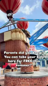 A fast-paced montage showcasing various rides, the zoo, and character interactions at Drayton Manor theme park, aimed at promoting a 'kids go free' summer offer.