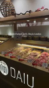 A short, fast-paced video showcasing the buffet offerings at DAIU in London, featuring a mix of hotpot, Korean BBQ, and other international dishes. The video highlights the self-service aspect and the variety of food available for a fixed price.