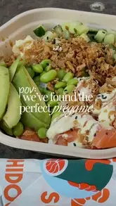 A fast-paced, energetic reel showcasing a pre-night-out experience at Sushidog, featuring sushi bowls and rolls, followed by a transition to a live music venue for dancing.