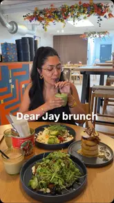 A creator visits Dear Jay in Balham, showcasing the interior and several brunch dishes including Huevos Rancheros, a roasted squash salad, a short rib crumpet, and French toast.
