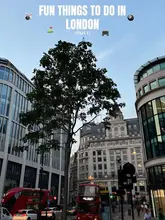 The image is a generic, low-angle street shot of London, featuring a red bus and city architecture, used as a background for a listicle-style video cover. It serves as a placeholder for a guide to various activity venues in the city.
