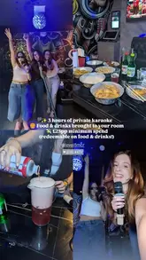A promotional reel for Level 8 KTV in Manchester, showcasing a group of friends enjoying a private karaoke room, ordering food and drinks, and playing arcade games.