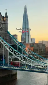 A picturesque, high-quality photograph capturing the London skyline at sunset, featuring the iconic Tower Bridge and The Shard. The image is likely taken from an elevated vantage point, such as a hotel room or restaurant, showcasing the city's beauty.