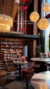 A montage of clips showcasing various London locations, including a bakery, a restaurant, and outdoor spaces, presented as a 'childfree summer' lifestyle reel.