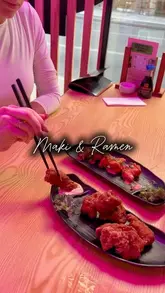 A promotional reel for Maki & Ramen in Shoreditch, showcasing their sushi, Japanese small plates, and cocktails in a neon-lit, modern setting.