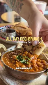 A promotional reel showcasing the new 'Desi Brunch' menu at Bombay Deli in Nottingham, featuring various traditional Punjabi breakfast dishes like Amritsari Kulcha & Chole and Aloo Puri, along with lassis.