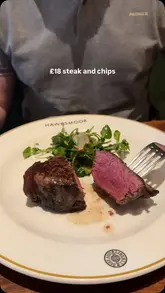 A montage showcasing the lunch menu at Hawksmoor, featuring various dishes like steak, burger, and desserts, along with cocktails.