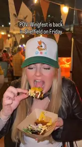A fast-paced, energetic reel promoting Wing Fest in Sheffield, featuring clips of various chicken wing vendors, live music, a wing-eating competition, and attendees enjoying the event.