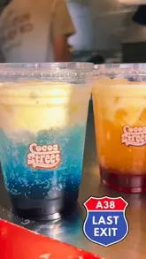 A fast-paced montage showcasing the preparation and final presentation of 'dirty sodas' at the Cocoa Street trailer located at the A38 Last Exit food court.