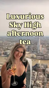 A polished reel showcasing an afternoon tea experience at Bread Street Kitchen & Bar, located on the 59th floor of 22 Bishopsgate, featuring views of the London skyline and close-ups of the food.