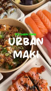 A review of Urban Maki, a sushi takeaway spot in Milton Keynes, featuring various sushi rolls, nigiri, and hot sides like fried aubergine and loaded fries.