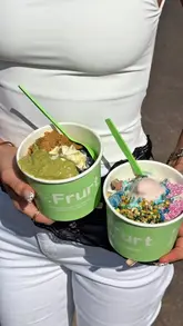 A promotional video showcasing the opening of a Frurt frozen yogurt kiosk inside a Morrisons supermarket in Kirkstall. The video features the process of selecting frozen yogurt, adding various toppings, and highlights other menu items like bubble tea and smoothies.