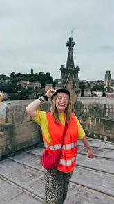A creator documents their experience taking the Bristol Cathedral Tower Tour, highlighting the climb and the panoramic city views, followed by a visit to the hidden Pinkmans cafe for a cream tea.