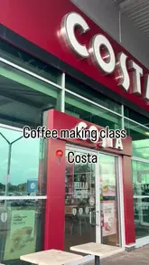 The video documents a coffee-making masterclass at a Costa Coffee location, featuring the creator learning to use the espresso machine, making a latte, and showcasing the final products alongside snacks from Forest Feast.