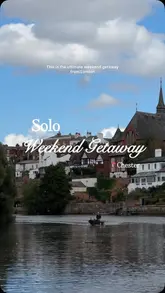 A travel vlog documenting a solo weekend getaway in Chester, featuring a stay at the Abode Hotel, a boat trip, and a shopping trip to Cheshire Oaks Designer Outlet.