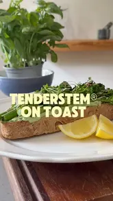A recipe tutorial video demonstrating how to make 'Green Goddess Tenderstem on Toast' using sourdough, avocado, yoghurt, and herbs.