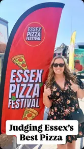 A recap video of the first Essex Pizza Festival held in Old Leigh, featuring various pizza vendors, judges tasting different pizzas, live DJ sets, and a lively crowd atmosphere.