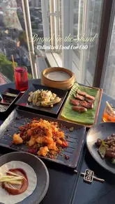 A montage video showcasing the Dynasty Brunch at Hutong in The Shard, featuring a variety of small plates, dim sum, and main courses, alongside the panoramic views of London.