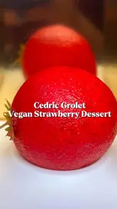 A creator visits Cedric Grolet in London to try their vegan strawberry dessert, sharing her thoughts on the taste and texture.